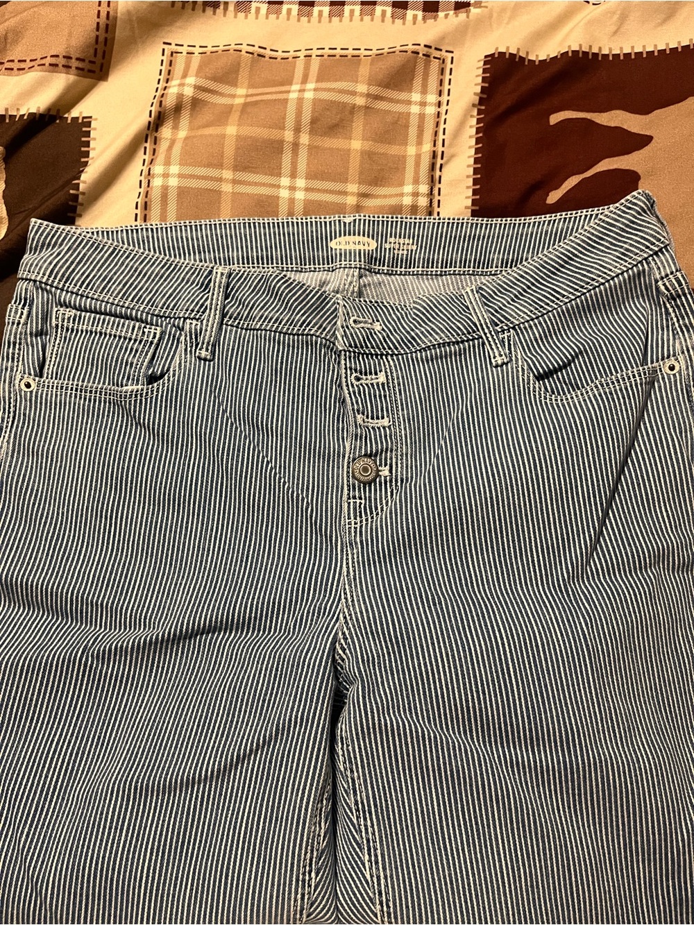 Old Navy Blue & White Striped Ankle Jeans